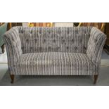 SOFA, Edwardian style in buttoned Colefax and Fowler striped blue velvet, 81cm H x 149cmW x 78cm D.