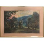 EARLY 20th CENTURY SCHOOL' Landscape with Figure and Heavy Horses', pastel, 46cm x 30cm, framed.