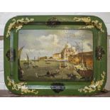 PAPIER MÂCHÉ TRAY, Victorian hand painted decorated with a Venetian scene of Santa Maria della