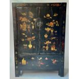 MARRIAGE CABINET, late 19th/early 20th century Chinese black lacquered, gilt and cream of two