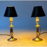 DINING TABLE LAMPS, a pair, vintage silvered metal George III style fluted columns with shades, 34cm