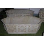 TROUGH PLANTERS, a pair, Gothic style composite stone, 89cm x 33cm x 29cm. (2)