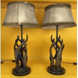 COUNTRY HOUSE STYLE TABLE LAMPS, a pair, faux antler design with shades, 80cm H. (2)