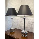 TABLE LAMPS, a pair, contemporary Andrew Martin style chrome, 85cm H. (2) (with shades)