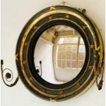 REGENCY CONVEX GIRANDOLE, circular giltwood and ebonised star inset frame with early plate and