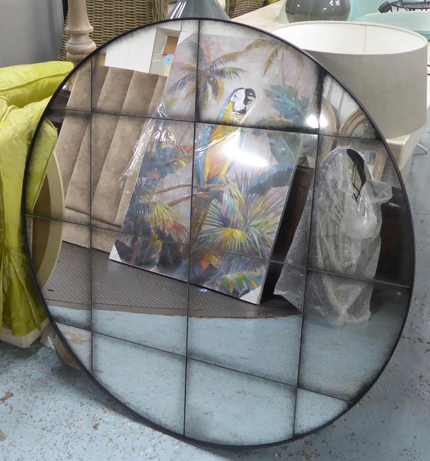 WALL MIRROR, contemporary with antiqued segmented plate, 100cm diam.