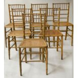 SALON/DINING CHAIRS, a set of six, 19th century faux bamboo and cane panelled. (6)