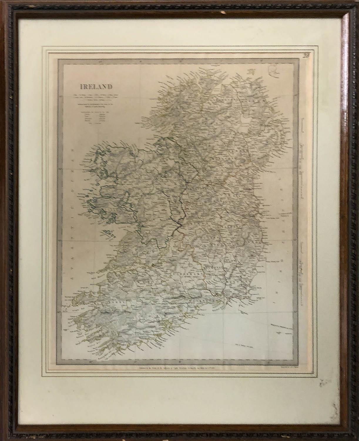 JOHN & CHARLES WALKER (1820-1895) 'Ireland - engraved map', engraving, 40cm x 34cm, framed.