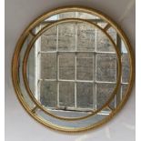 CIRCULAR WALL MIRROR, Georgian style giltwood with bead decorated frame and marginal plates, 90cm