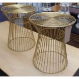 OCCASIONAL TABLES, a pair, contemporary design, gilt metal, circular form, 37cm x 37cm x 46cm H. (2)