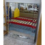 WALL MIRROR, Venetian style rectangular with square circle etched marginal plates, 91cm x 113cm