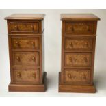 BEDSIDE CHESTS, a pair, 19th century burr walnut and crossbanded each adapted with four drawers,