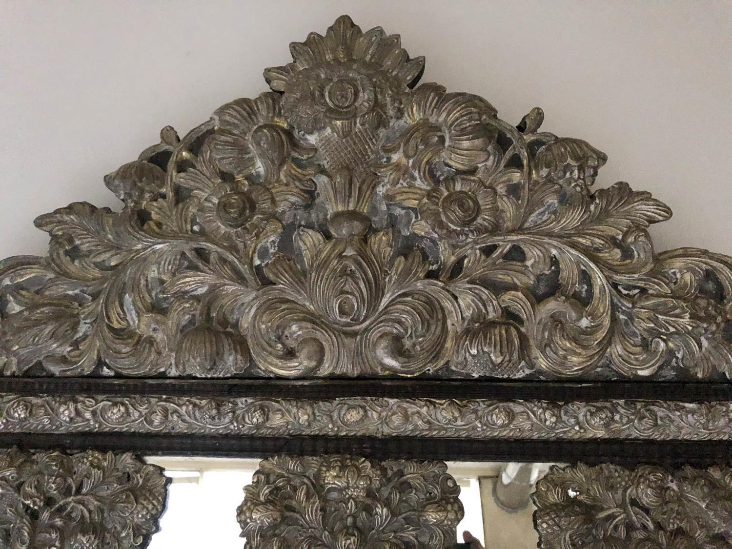 DUTCH WALL MIRROR, 19th century Dutch rectangular silvered metal repoussé, 125cm H x 76cm with - Image 3 of 5