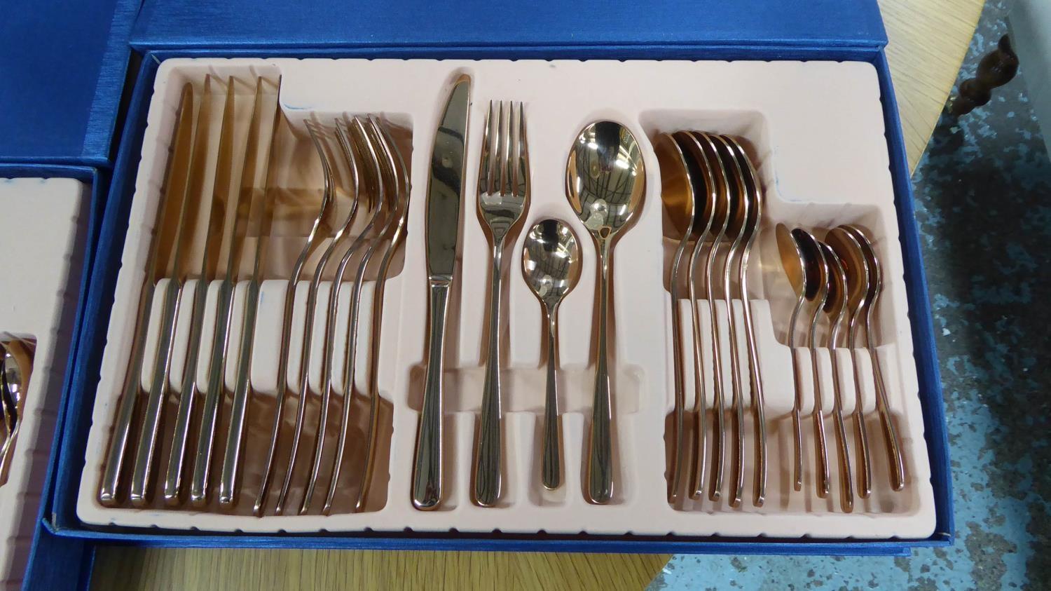 CUTLERY SETS, a pair, boxed, coppered finish, 42cm x 27cm x 6cm. (2) - Image 3 of 3
