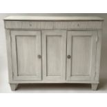 SIDE CABINET, 19th century Gustavian style grey painted with two reeded drawers, two panelled