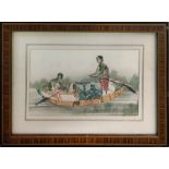 CHINESE SCHOOL 'Woman in a Boat', circa 1910, philatelic collage and watercolour, 7cm x 12cm,