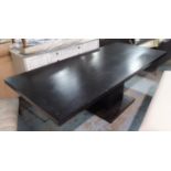 DINING TABLE, contemporary ebonised design. (with faults)