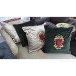 ARMORIAL CREST CUSHIONS, a set of four, various colours. (4)