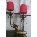 MONKEY AMONG THE PALM TREES TABLE LAMP, with shades, 53.5cm H.