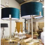 TABLE LAMPS, a pair, contemporary design, green velvet shades, 59cm H approx. (2)