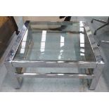 LOW TABLE, vintage 1970's with chrome and glass with smoked glass sides, 80cm D x 80cm W x 35cm H.