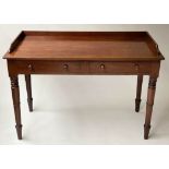 WRITING TABLE, early Victorian figured mahogany with 3/4 gallery and two frieze drawers, 115cm x