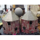 BIRD HOUSES, a pair, vintage style painted metal, 32.5cm x 18cm x 49.5cm. (2)