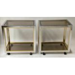 DRINKS TROLLEYS/OCCASIONAL TABLES, a pair, vintage chrome and gilt nickel in the manner of Renato