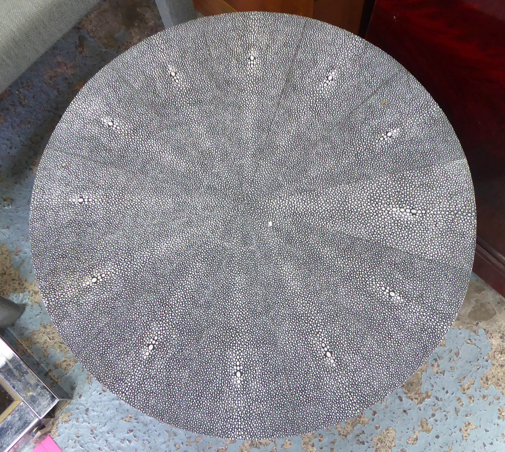 OKA LANTAU FAUX SHAGREEN DRUM TABLE, 40cm x 50cm H. - Image 2 of 3