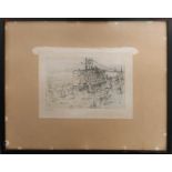 'HMAS OXLEY SUBMARINE, TORPEDOED 1939', etching, signed in pencil, 16cm x 21cm, framed.