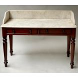 DRESSING TABLE, Victorian mahogany with 3/4 galleried variegated white marble top above two frieze