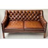 SOFA, George III design hand dyed leaf brown leather with deep button upholstered back, 140cm.