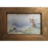 MABEL ALNUTT (19th Century) 'Landscape', watercolour, label verso, 16cm x 26cm, framed.