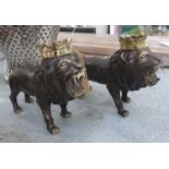 CONTEMPORARY SCHOOL, 'Roaring Queens Beasts' a pair, bronze, 23cm H. (2)