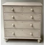 VICTORIAN PAINTED CHEST, grey painted and black lined with two short and three long drawers, 99cm