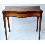 GEORGE III SERPENTINE CARD TABLE, 18th century flame mahogany, satinwood and crossbanded with