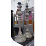 TABLE LAMPS, a pair, turned columns, aged finish, 57.5cm H. (2)