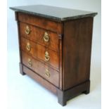 COMMODE, early 19th century French Charles X flame mahogany and gilt metal mounted with marble top