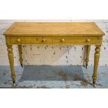 KITCHEN TABLE, Victorian scumbled pine with two drawers and ceramic castors, 76cm H x 120cm x