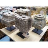 COLLECTION OF ARCHITECTURAL PIECES ON STANDS, four in total, 41.5cm H at tallest. (4)