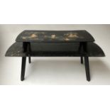 LOW TABLE, early 20th century with two black lacquer and gilt Chinoiserie decorated tiers, 46cm H