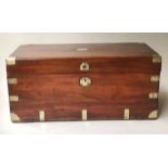 TRUNK, 19th century Chinese export camphorwood and brass bound with rising lid and carrying handles,
