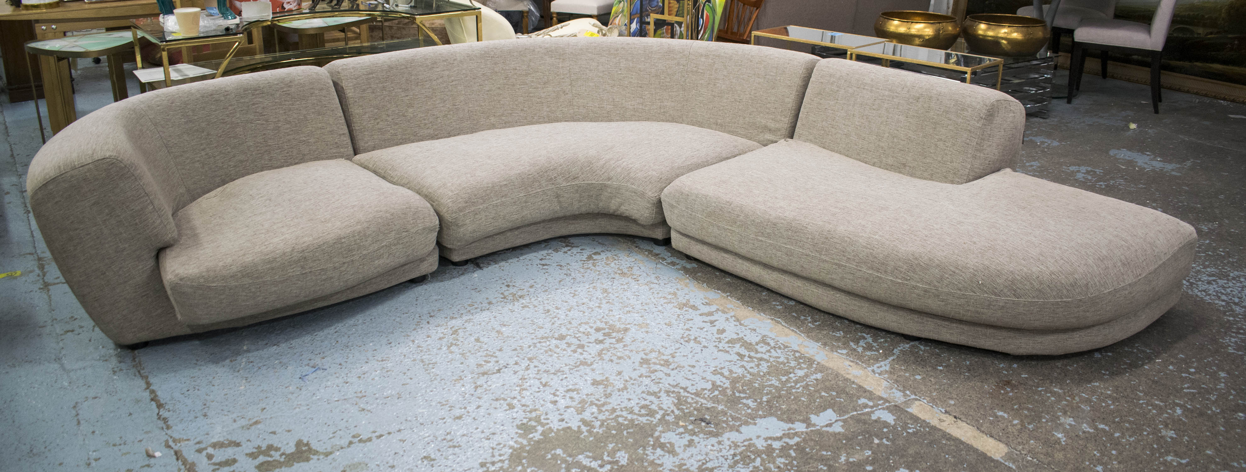 ROCHE BOBOIS CORNER SOFA, taupe fabric in three parts with eleven various scatter cushions, 66cm H x - Image 4 of 7