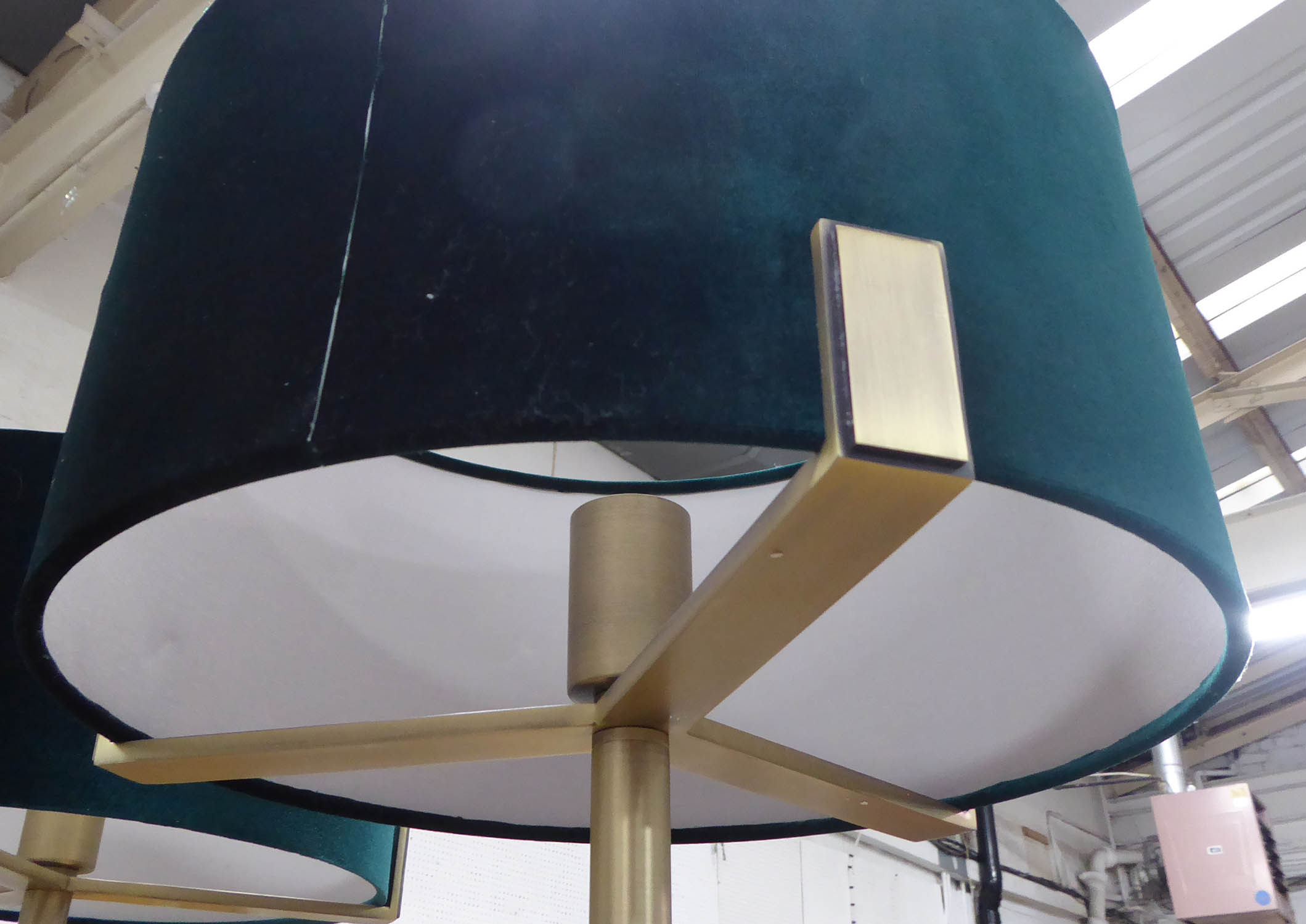 TABLE LAMPS, a pair, contemporary design, green velvet shades, 59cm H approx. (2) - Image 2 of 2