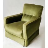 ARMCHAIR, Edwardian style with sage green velvet upholstery with button back, 72cm W.