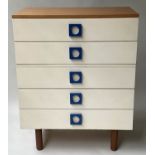 UNIFLEX CHEST, by Gunther Hoffstead 1960's teak and cream lacquered with five drawers and turned