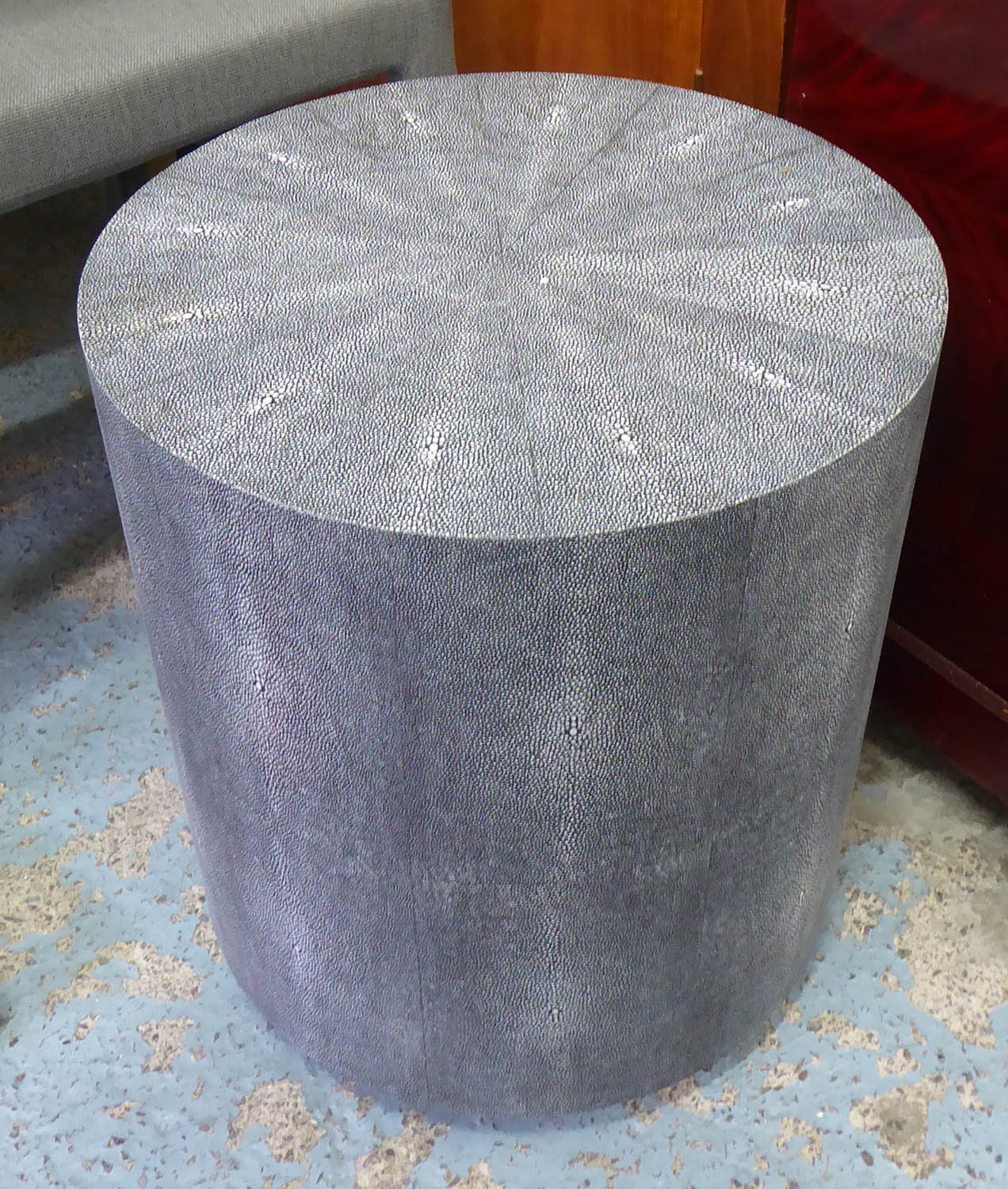 OKA LANTAU FAUX SHAGREEN DRUM TABLE, 40cm x 50cm H.