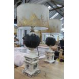 TABLE LAMPS, a pair, vintage style distressed metal with matching metal shades, 78cm H. (2)