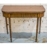 TEA TABLE, Regency mahogany with D shaped foldover top and satinwood inlaid frieze, 75cm H x 91cm