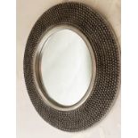 CIRCULAR MIRROR, silvered broad framed bead moulded, 80cm W.